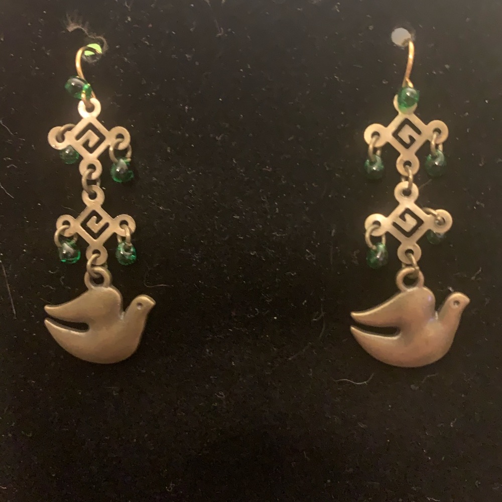 Green dove earrings